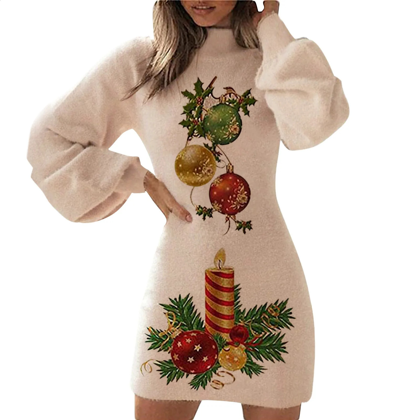 2024 Winter Christmas Dress Women Autumn Fashion Christmas Print Long Sleeve Dresses Female Sexy Slim Fit Party Dresses vestidos 240821
