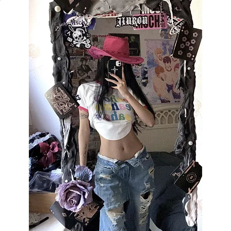 Deeptown Y2k Baggy Ripped Jeans Women Low Rise Gyaru Wide Denim Pants Daddies Streetwear Grunge Hippie Korean Fashion Trousers 240821