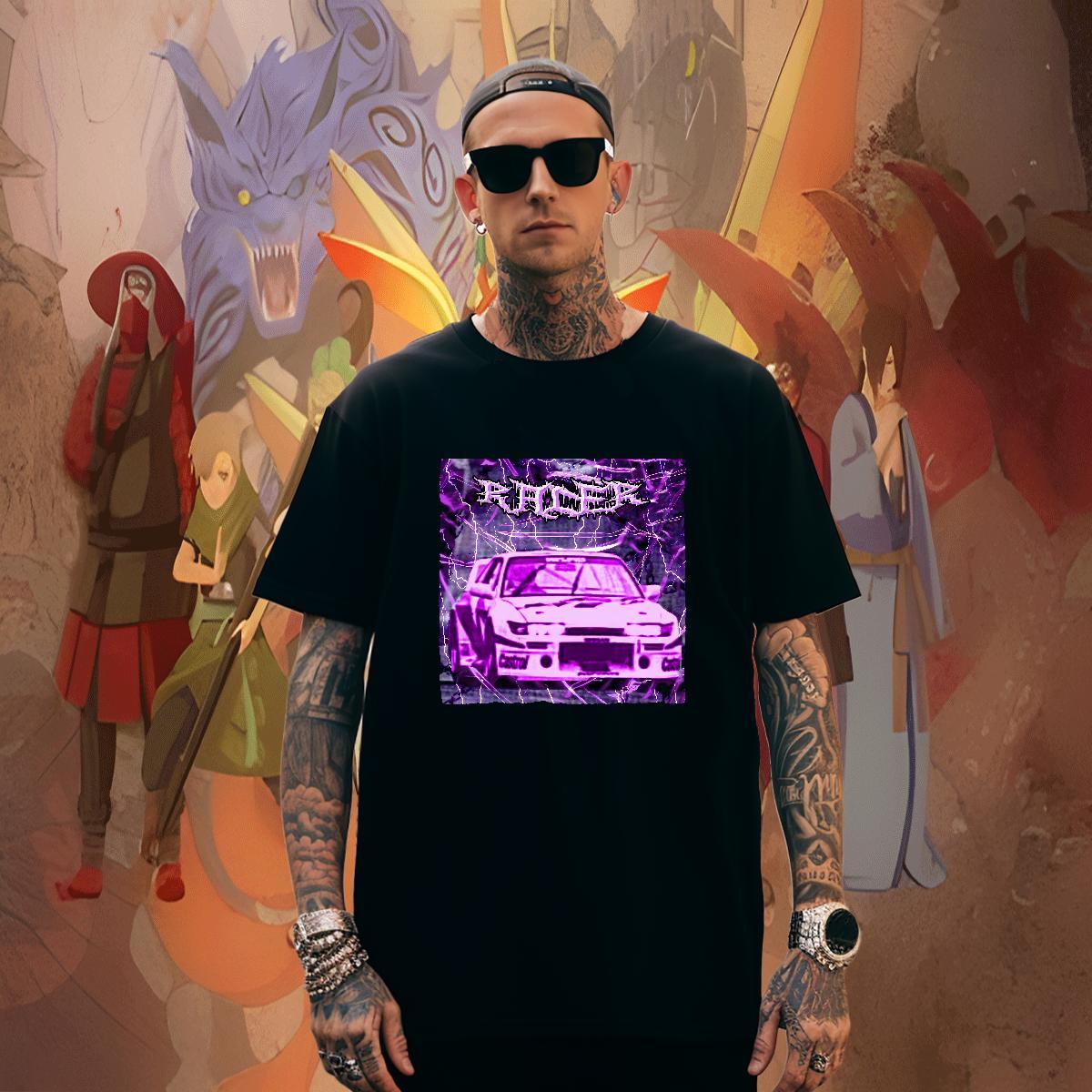 Loose Fit car T Shirt For Man Casual Daily Wear Men Tops Tees 230g Pure Cotton 2024 Breathable Crew Neck DIY Anime Tshirts