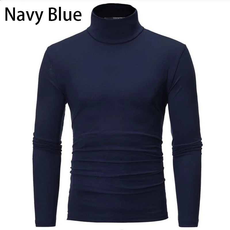 Fashion Base Tee Shirt Men Slim Fit Knit High Neck Pullover Turtleneck Sweater Tops Shirt 240821