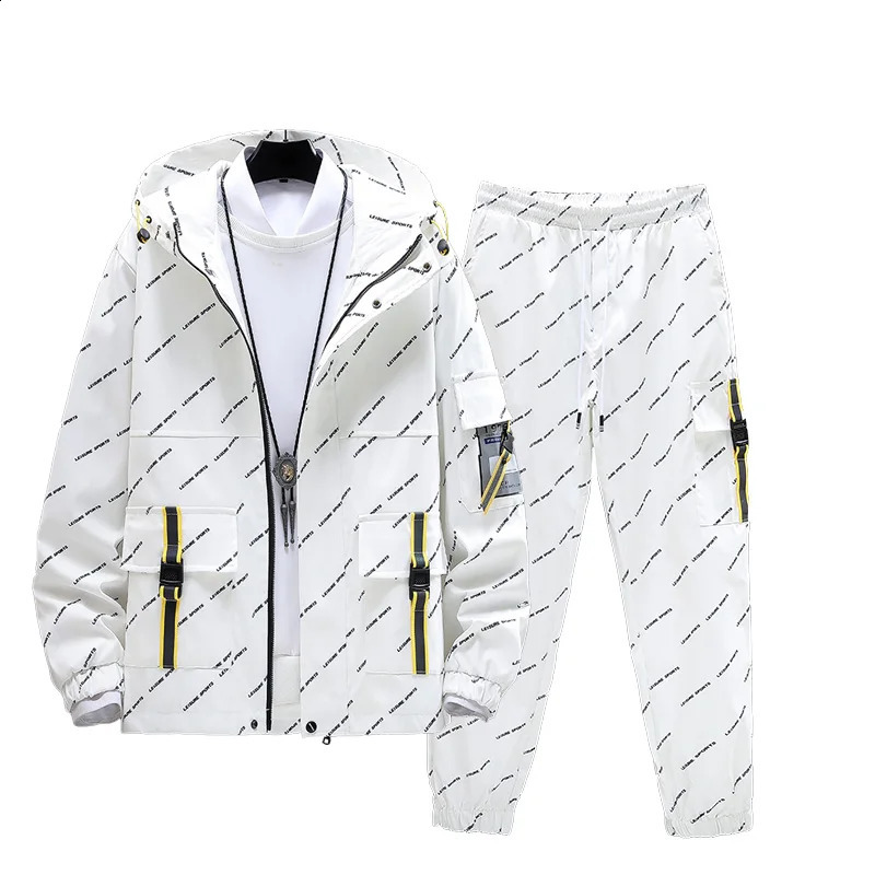 Men Tracksuit Casual Hoodies Sets Autumn Male JacketsPants Two Piece Sets Hip Hop Streetwear Sports Suit Patchwork 240821