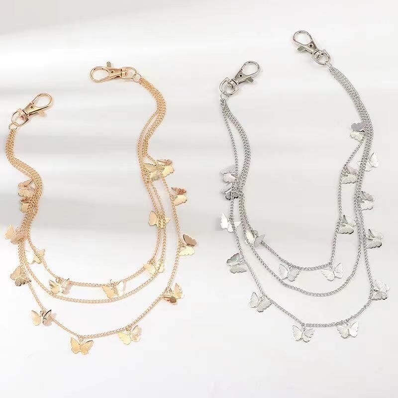 18K Gold Silver Plated Multilayer Statement Butterfly Charm Belly Chains for Women Waist Chains Wear on Trousers Dangle Tassel Body Jewelry Nice Gift