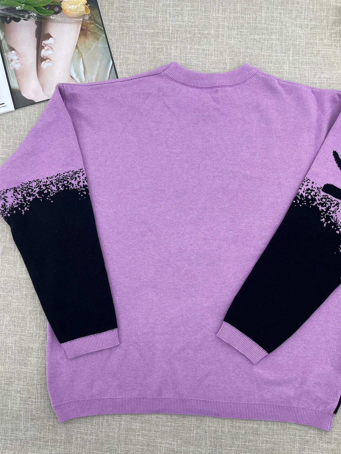 Purple Y2k Hip Hop Street Clothing Knitted Sweater Gothic Printed Pullover Winter Long Sleeve Womens Oversized 240821