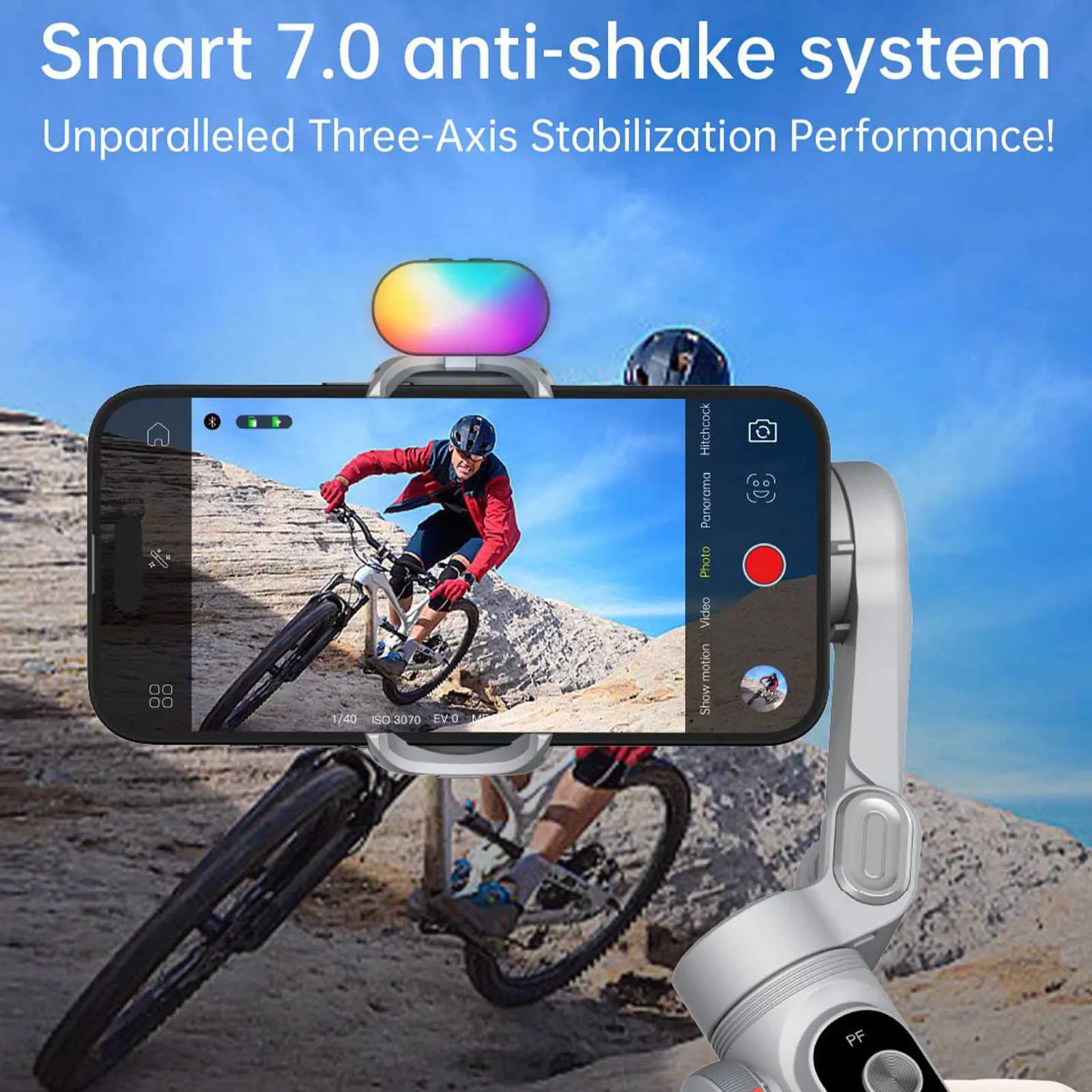 AOCHUAN Smart X Pro Kit 3-Axis Smart Gimbal Stabilizer Set With RGB Magnetic Light OLED Display LED Light Focus Wheel Grey CL240821