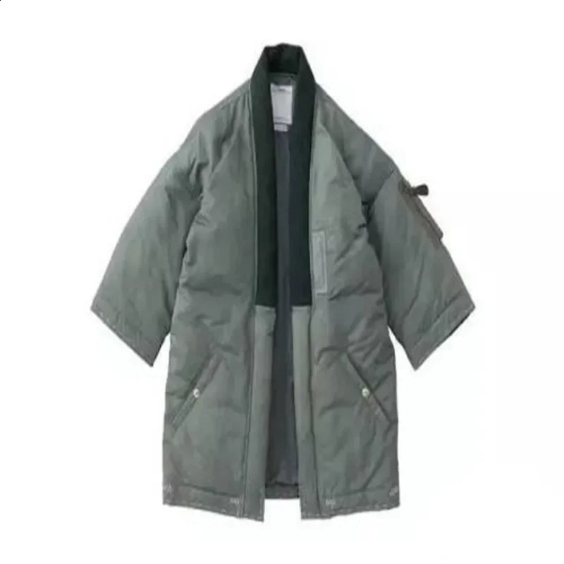 Short Three Color Hoodless Standing Collar Taoist Robe Cotton Padded Down Jacket Mens Solid Loose Coat Non Visvim Dcdt Parkas 240821