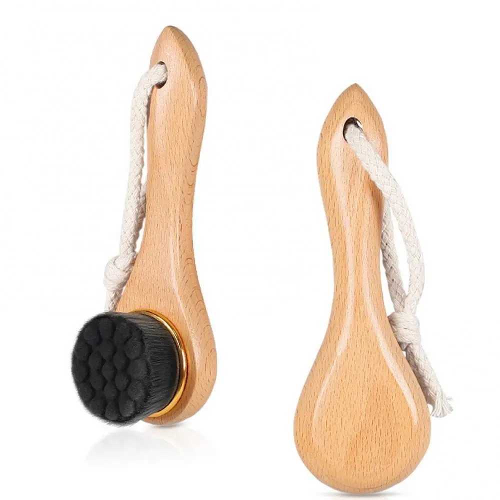 1Pc Wooden Long Handle Facial Cleansing Brush Exfoliating Brush Bamboo Hair Facial Cleansing Massage Face Care Brush Y240821