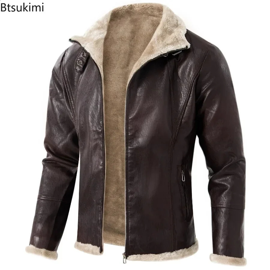 Mens Thick Warm Leather Jacket Solid Autumn Winter Fashion Jacket Coat Oversized Fur Integrated Coat Jacket Men Clothing 240820