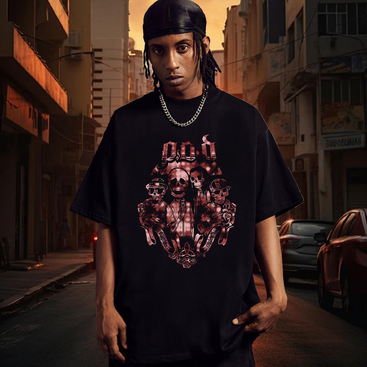 Wholesale Tshirts 230g 100% Cotton High Street Hip Hop skull Breathable Short Sleeve Man T Shirts Cool Design DIY Printed Polos