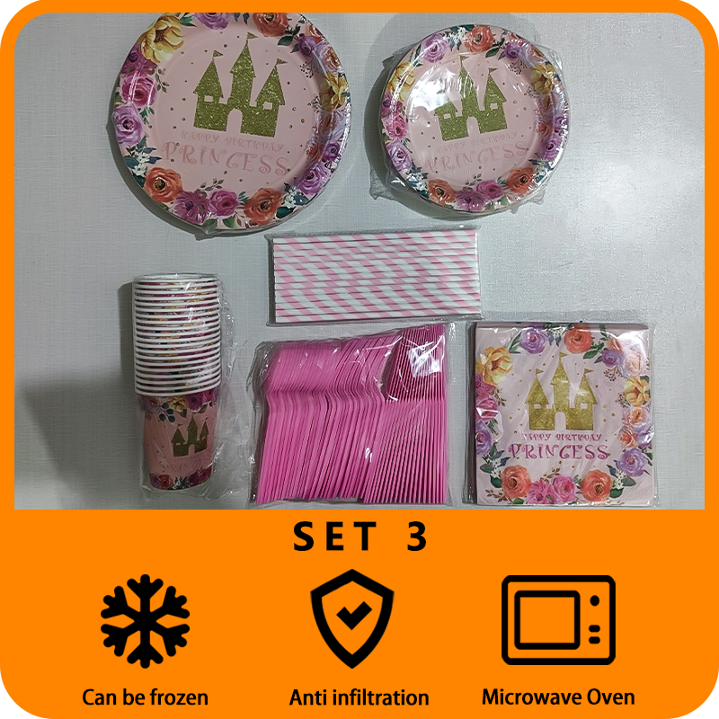 Princess Castle Birthday Decoration Tableware Set Suitable for Girls' Theme Party Birthday Supplies