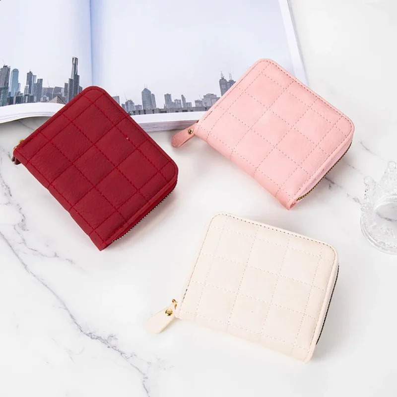 Korean Womens Wallet Short Zipper Solid Color Wallet Purse Multi-card ID Credit Card Badge Holder Mini Clutch Purse 240820