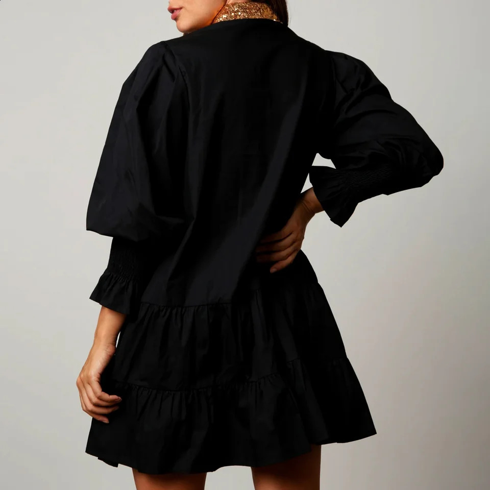 Women Christmas Sequin Nutcracker Dress Fashion Long Sleeve Tiered Glitter Nutcracker Print Holiday Party Mini Shirt Dresses 240821