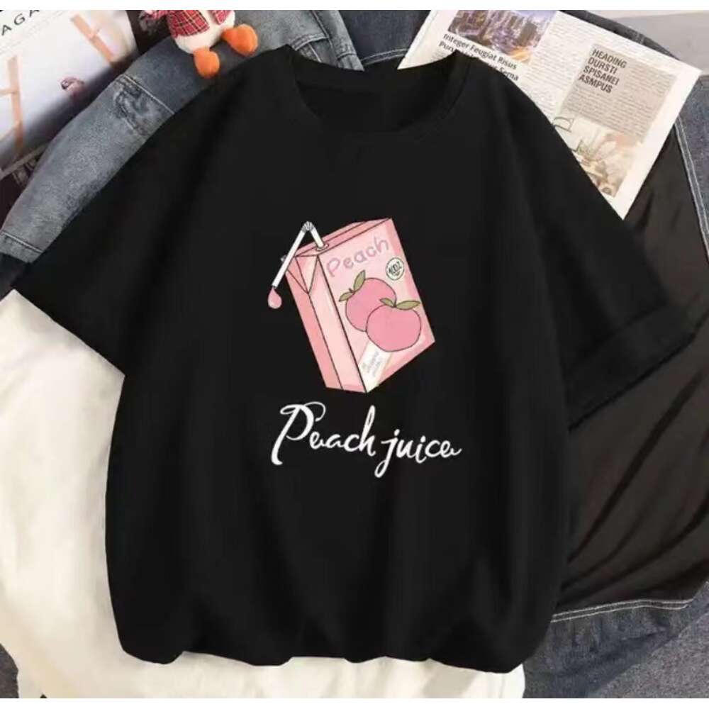 Strawberry 2023 Girl Short Sleeved T Shirt Summer Women 100% Cotton White Loose T-shirts Haruku Kawaii Female Tops Y2k Clothes -shirts ops