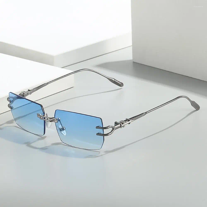 Sunglasses Rimless Rectangle Punk Style UV Protection Blue Lens Shades Street Pography Eyewear & Accessories For Women Men