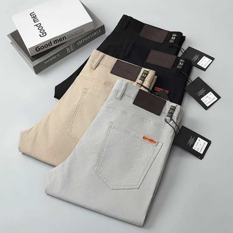 Cotton fabric mens straight black white blue casual pants mens work clothes mens formal business pantsW240725