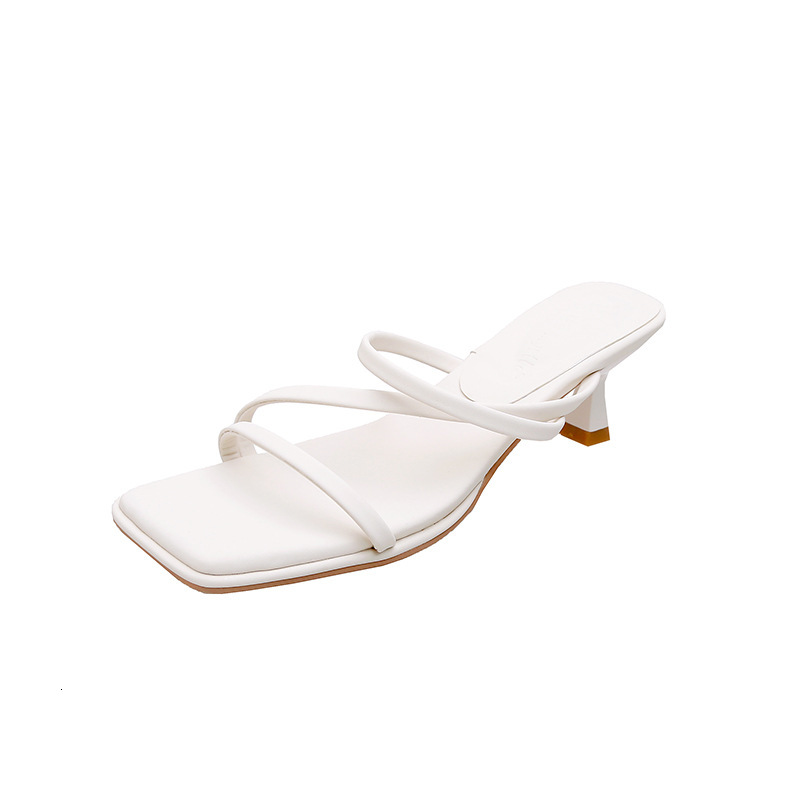 Ddmysports Su Yinyin S Same Seoul Sister Summer Style Square Ead Transparent One Word With Open Toe Middle Eel Cool Drag Women Genuine Leather OUTDOOR