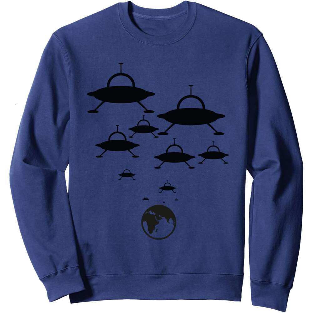Long Sleeve Shirts for Men sweatshirt Alien Spaceships Landing On The Earth UFO Funny Gift Sweatshirt T shirt Tee Streetwear Casual tops clothes