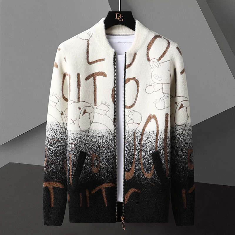 Mens Autumn Winter Sweater Cardigan Mens Casual Loose Letter Print Knitted Cardigan Jacket High Quality Cotton Sweater Coats 240821
