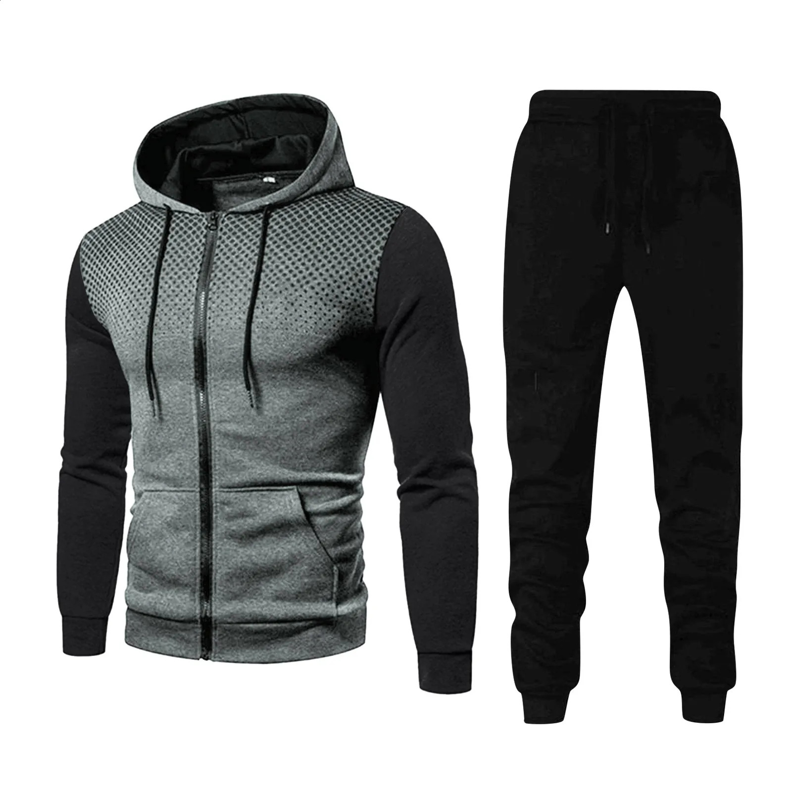 Mens Winter Sports Casual Fitness Suit With Dots Long Sleeve Pullover Hoodies Sweatshirt And Pants Man Clothing 240821