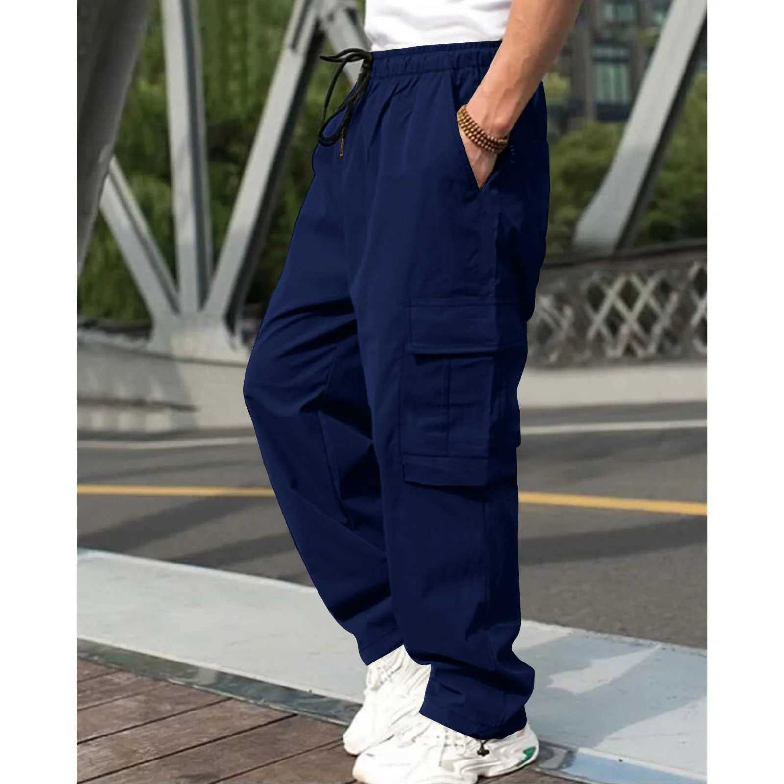 Spring and summer mens casual pants young workwear pants with multiple pockets and straight leg pantsW240725