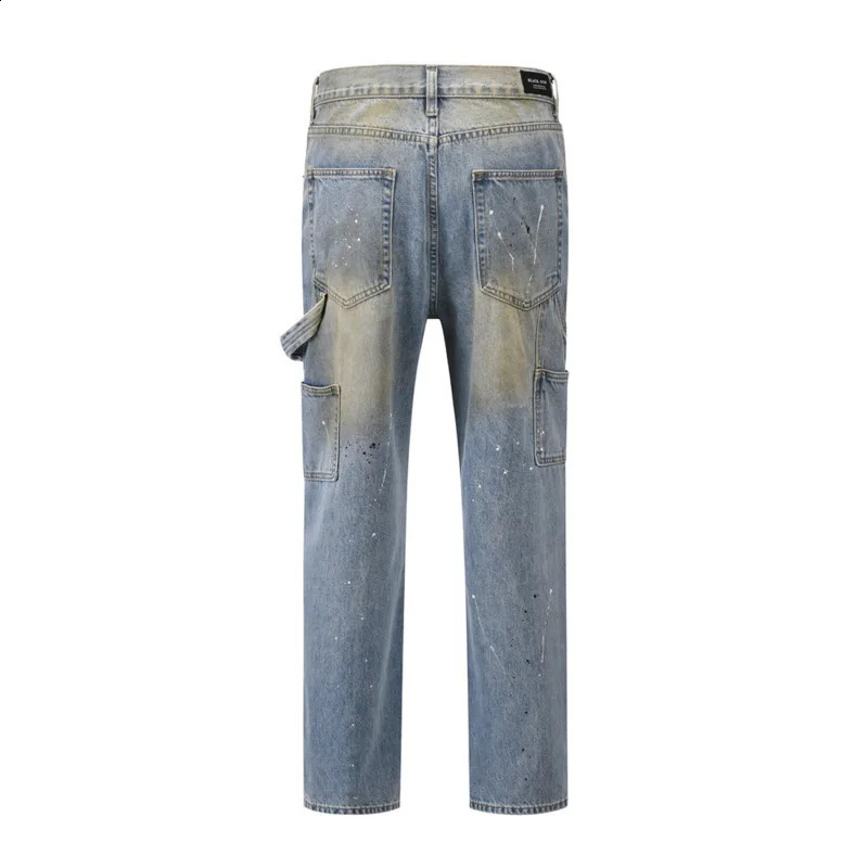 IEFB Vintage Men Jeans Pant Harajuku Straight Ink Painted Baggy Denim Trousers Personality Front Zipper Distressed Washed 9C1120 240821