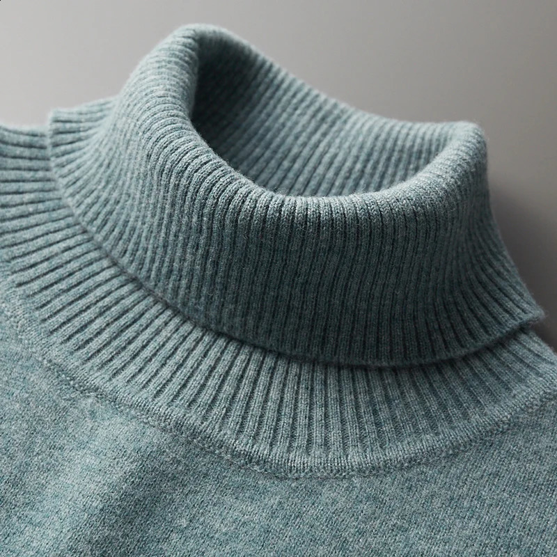 RONGYI Mens Sweater Turtleneck 100% Pure Wool Pullover Mens Long Sleeve Autumn/Winter Basic Warm Business Casual Knit Sweater 240821
