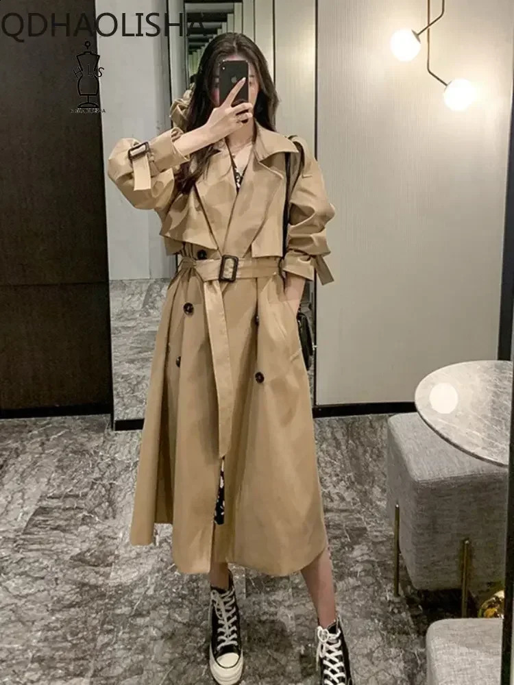 Womens Windbreaker Autumn Winter Medium Long Korean Fashion Women Trench Coats Loose Overknee British Style Clothes 240820