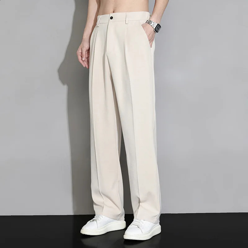 Summer Solid Color Fashion Straight Pants Man High Street Casual Zipper Pockets Button Loose Korean Style All-match Trousers 240820