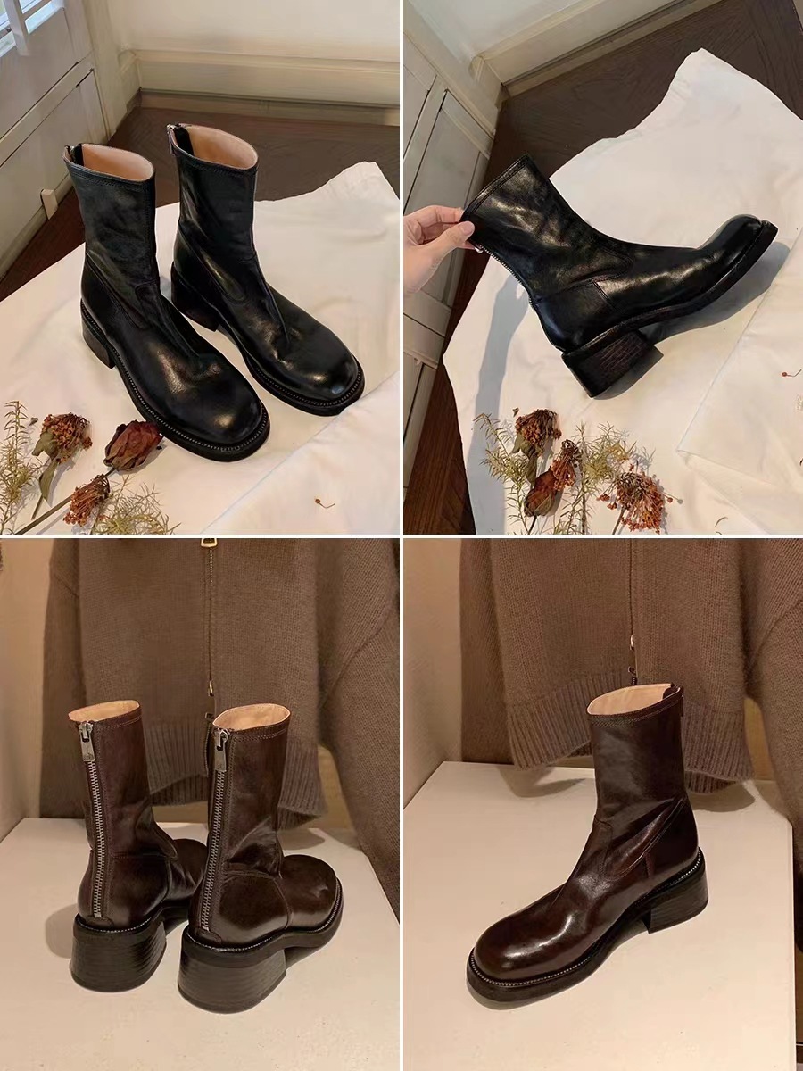 Ddmysports Wrinkled Orse Skin Explosive Price Grape Mom S Same Bottom Thick Eel Back Zipper Slim Short Boots For Women Autumn And Winter OUTDOOR