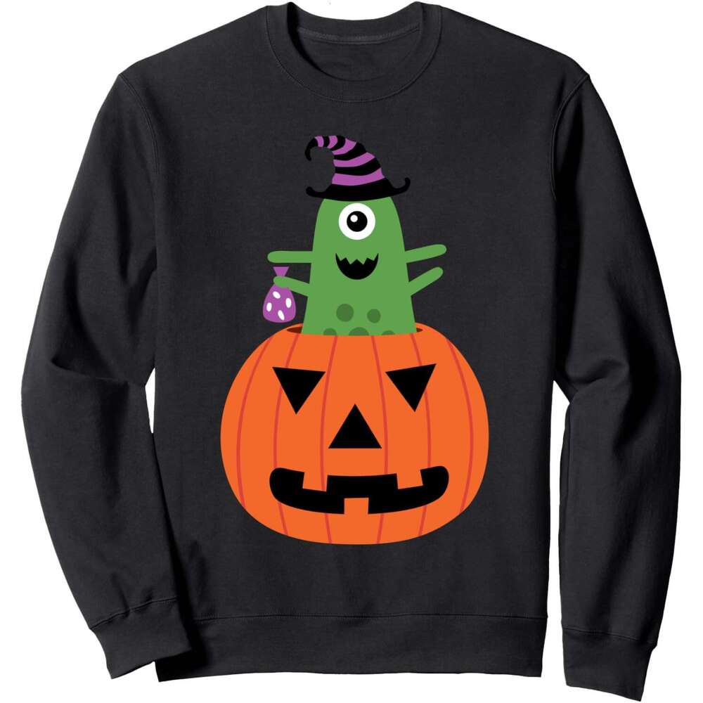Long Sleeve Shirts for Men sweatshirt Funny Cute Cartoon Monster on Pumpkin Halloween Sweatshirt T shirt Tee Streetwear Casual tops clothes