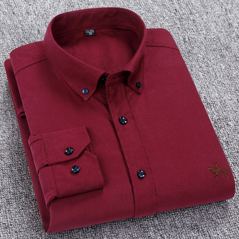 Oxford Shirts Pure Cotton Men Long Sleeve Pure Cotton Solid Stripe Leisure Embroidered Horse Streetwear Business Men's Casual Shirts Plus Size 6X