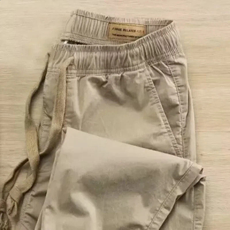 High quality cotton casual mens pants spring style loose fit straight leg thin cargo 240821