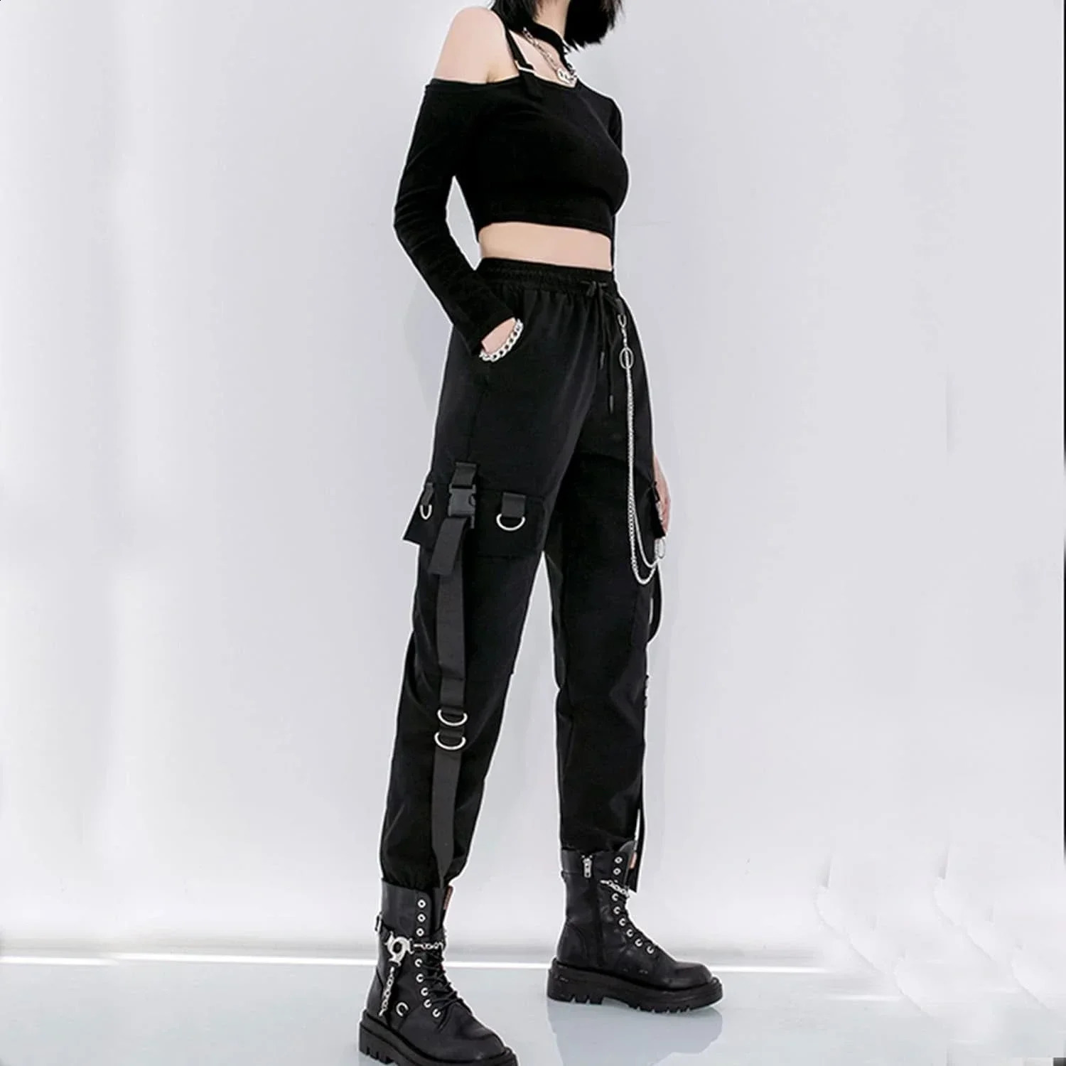SpringSummer Womens Black Casual Pants Korean Style Ins Hip Hop Student Loose High Waist Ultra Thin Leg Freight Fashion 240821
