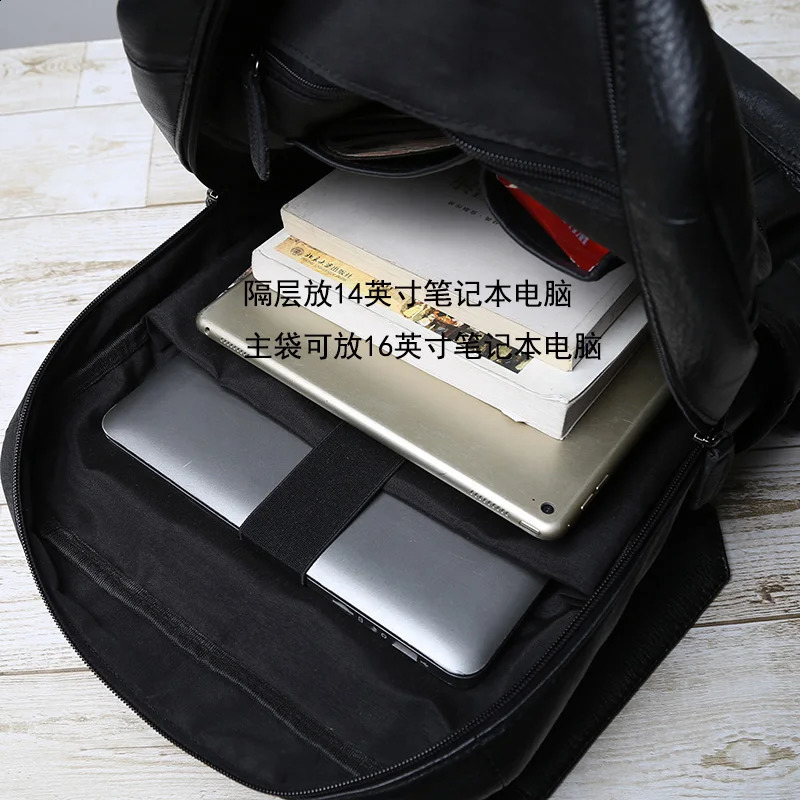 Mens Large Capacity Retro Top Denim Leather Casual Computer Bag Travel Backpack Fashion 240820