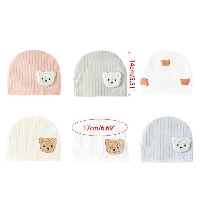 Infant Beanies Caps Baby Hat Cartoon Bear Boneless Muslin Hat Newborn Headwear Windproof Spring Hat 0-3M Baby Hats Dropshipping M240821