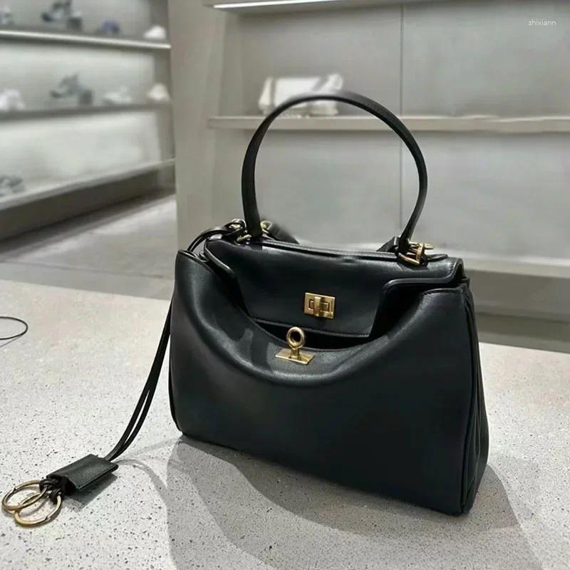 Totes Gold Black Premium Genuine Leather Rodeobag Single Shoulder Slant Cross Commuting Kiley Women's Bag Lock Buckle Underarm 4