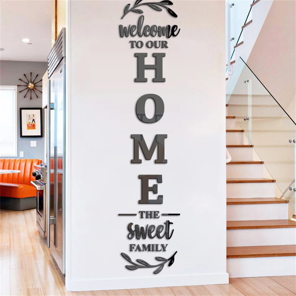 Large 3D Home Mirror Wall Stickers DIY Removable English Letters Family Acrylic Self-adhesive Mirror Wall Decals for Home Decor 240821