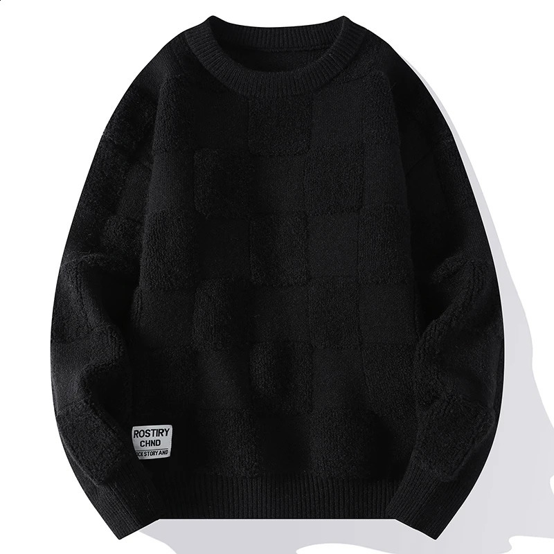 Men Harajuku Fashion Knitted Sweaters Hip Hop Streetwear Loose Plaid Pullover Oversized Casual O-Neck Men Vintage Sweaters 4XL-M 240821