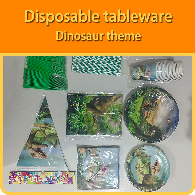 Dinosaur birthday decoration tableware set suitable for children and boys dinosaur themed party birthday supplies