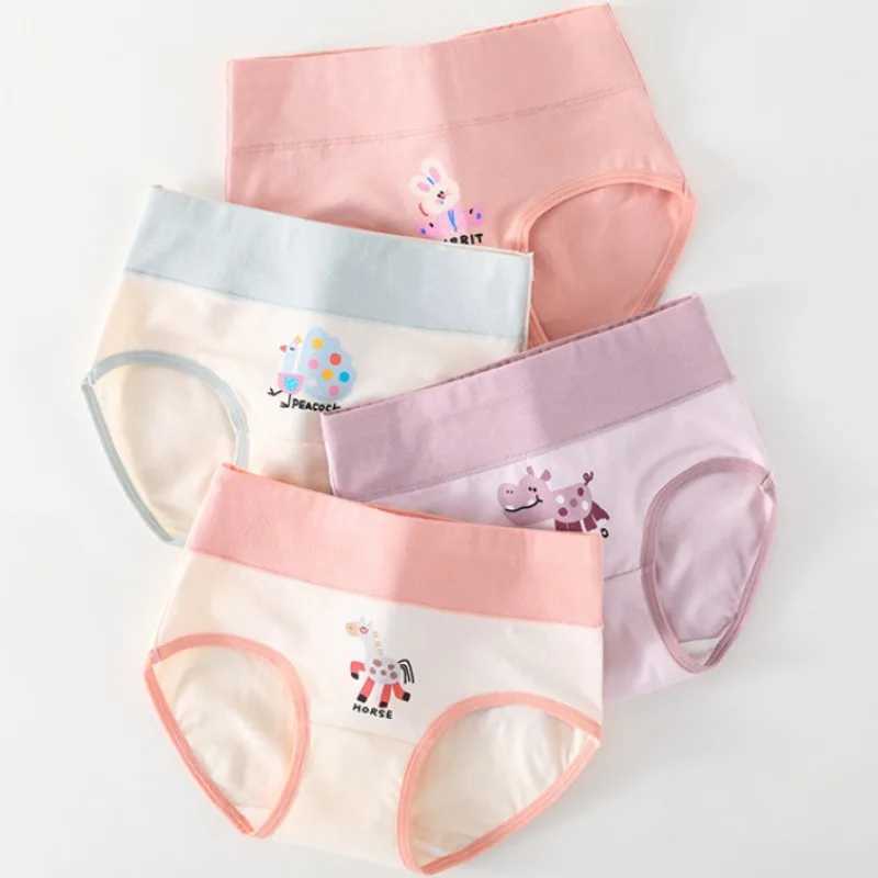 4PCS Girls High Waisted Panties Kids Cotton Antibacterial Knickers Cute Print Soft Comfort Underwears 3+y Young Children Clothes Y240821