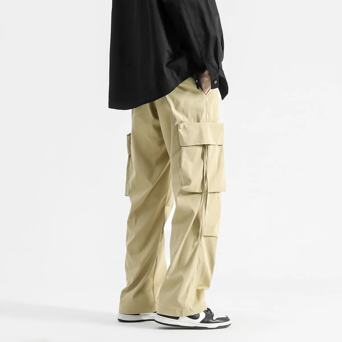 Fashion goods pants mens multi pocket ribbon runner Harlan hiphop streetwear casual Trousers 240821