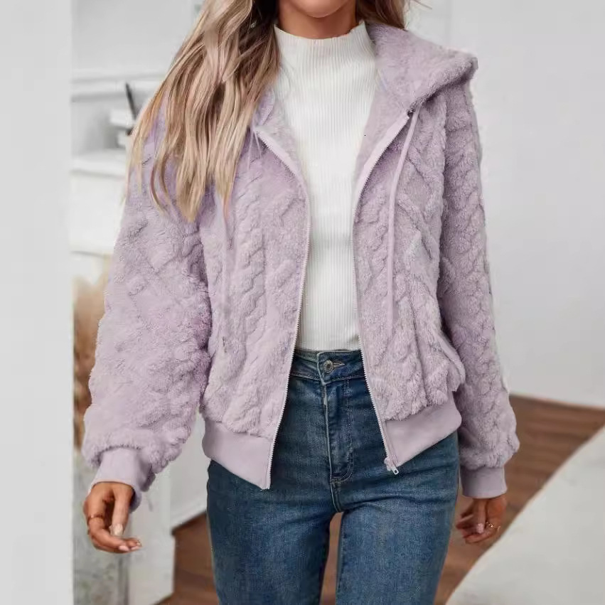 Women's clothing 2024 autumn and winter new cardigan zipper hooded short sweatshirt jacket