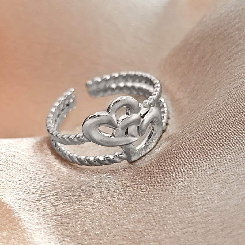 Stainless steel adjustable double girls' love ring wholesale niche and non fading