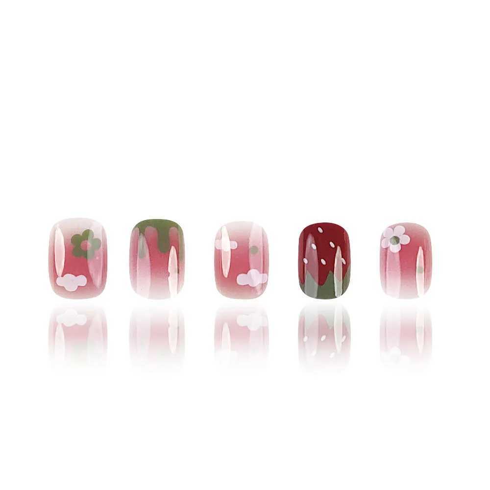 24pcs Sweet Ins Fake Nails Iced Strawberry Cloud False Nail Patch Cute Short Wearable Full Finished Press on Nails For GirlsXJ241025