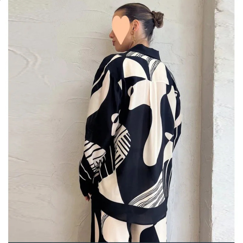 Long Pant Sets Autumn Long Sleeve Shirt Loose Print Casual 2 Piece Sets Women Outfit Ladies Two Piece Set For Women Office 240820