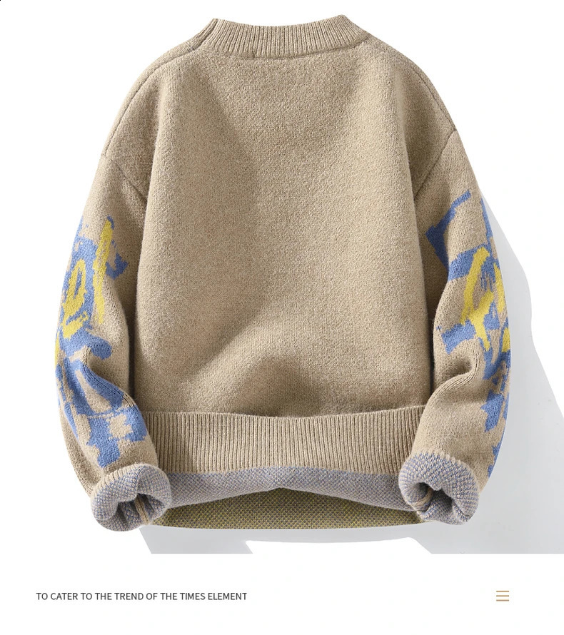Mens Women Harajuku Autumn Winter Sweater Mens Casual Loose Print Thicken Warm Knitted Pullover Street Outdoor Trend Sweatshirt 240821