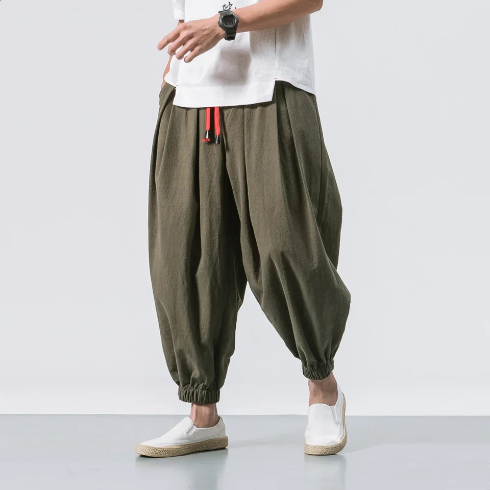 Men Loose Harem Pants Chinese Linen Overweight Sweatpants High Quality Casual Oversize Trousers Male 240820