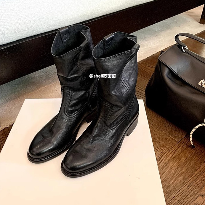Ddmysports Suyin S Same Style Burke Road Genuine Leather V Neck Western Thick Heel Short Women Desert Boots Autumn And Winter OUTDOOR