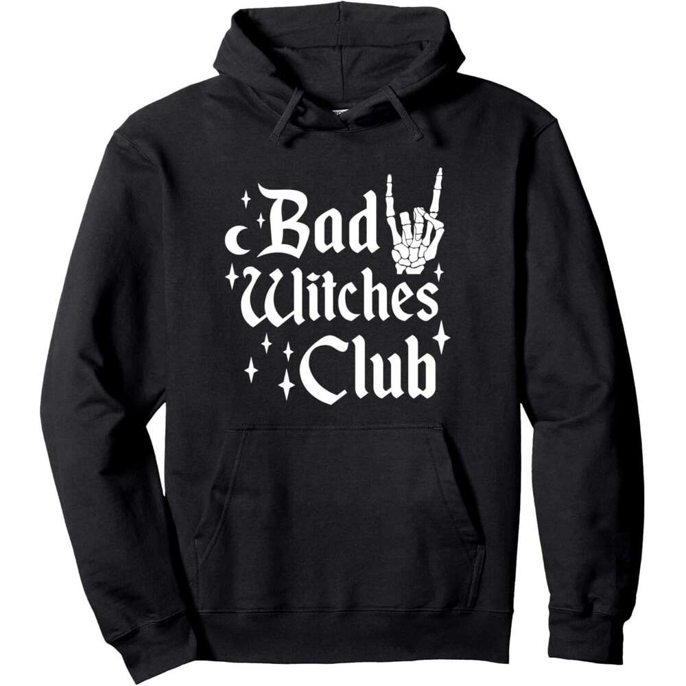 Hoodie for Mens Womens Bad Witches Club Funny Witchy Halloween Costume Girls Wiccan Pullover Hoodie Graphic Hoodies Sweatshirt Pullover Long Sleeve