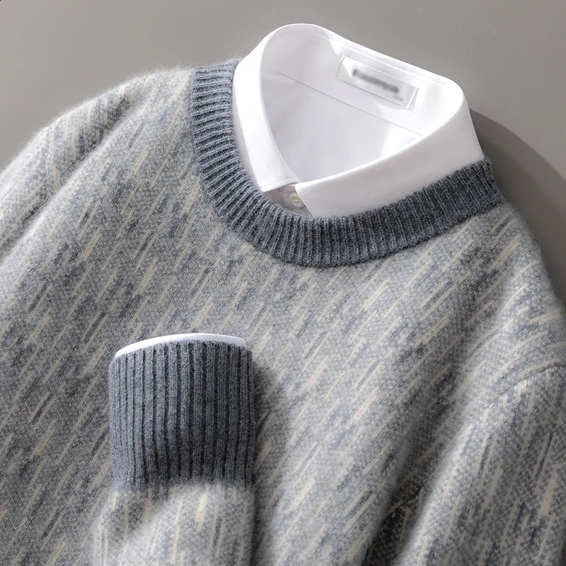 Autumn And Winter Cashmere Sweater Mens Round Neck Loose Pullover Wool Knitted Bottoming Shirt Business Sweater 240821