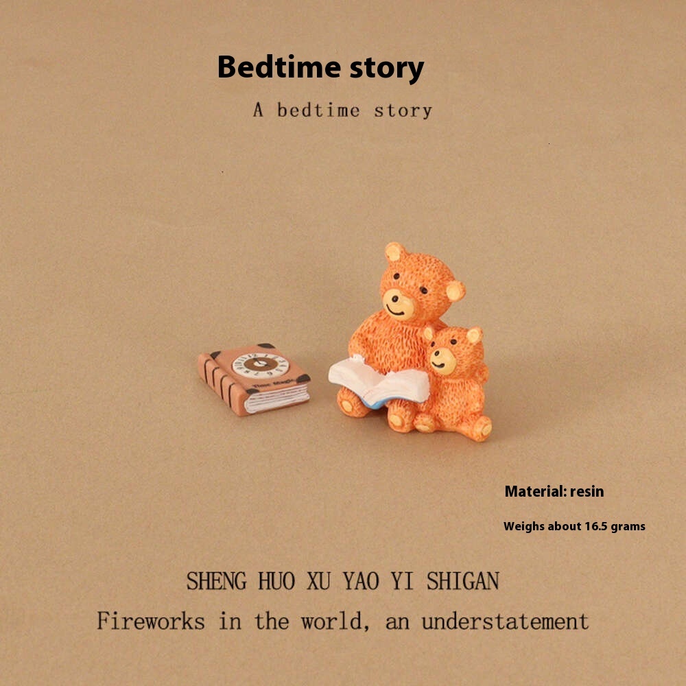New Product Creative Mini Cute Bear Parent Child Reading Micro Landscape Scene OB11 Home Decoration Desktop Small Ornament